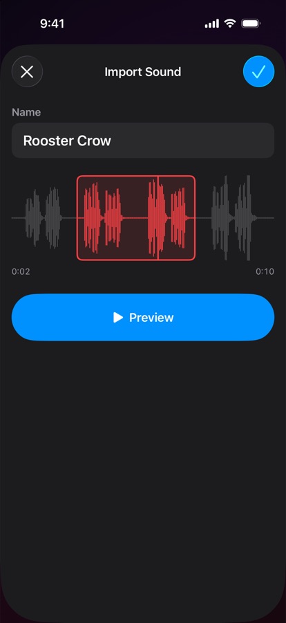 Importing and trimming a custom alarm sound